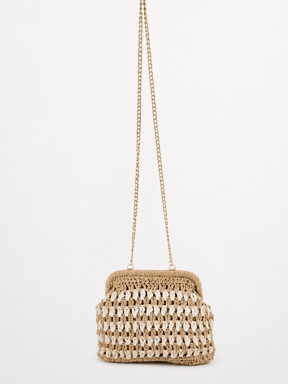 Two Tone Straw Braided Bag